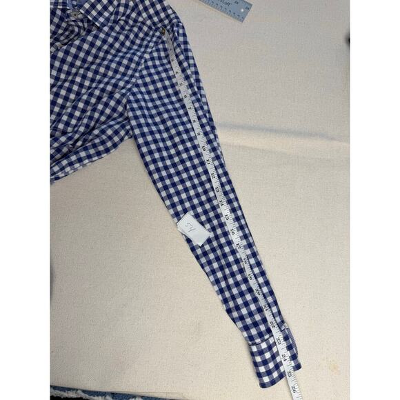 EUC Johnston Murphy Textured Cotton Dress Shirt Mens L Blue Check Plaid Button - Picture 9 of 11